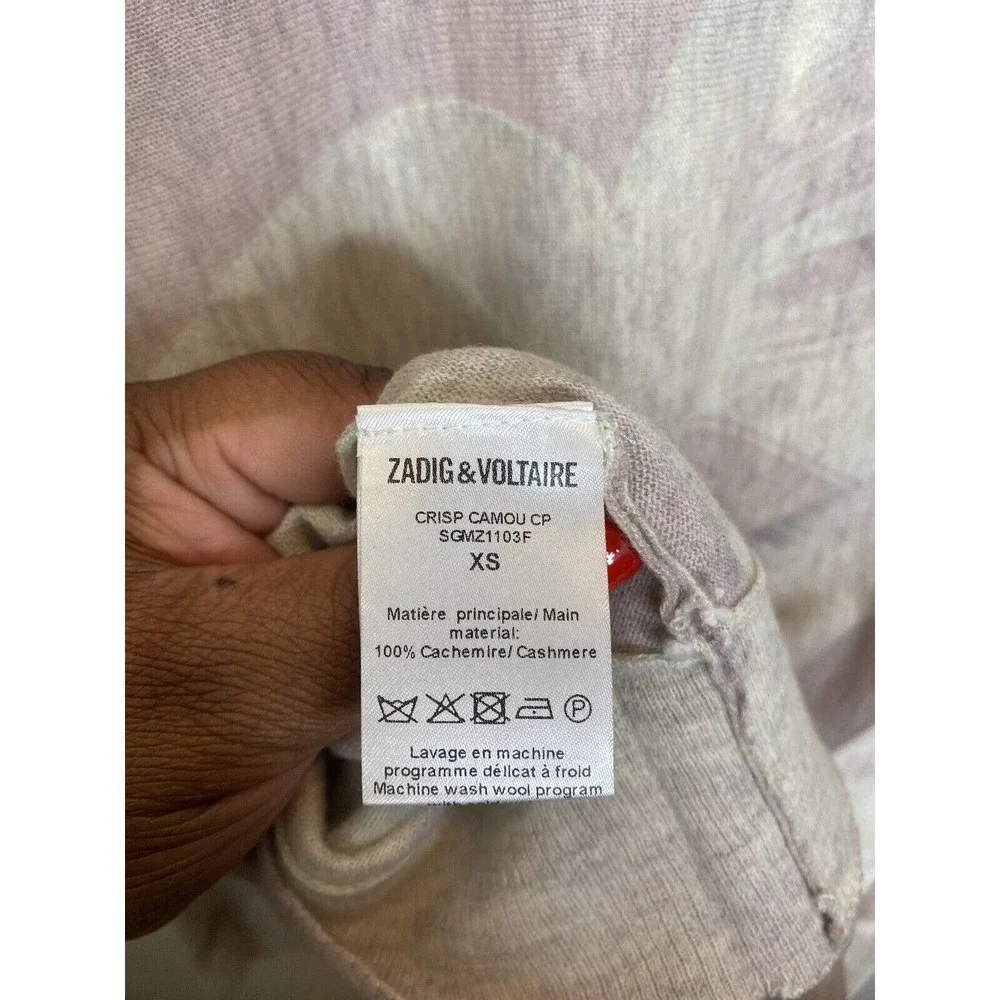 ZADIG & VOLTAIRE 100% Cashmere Sweater Pullover Camouflage Grey Crisp Camou XS - Picture 8 of 8